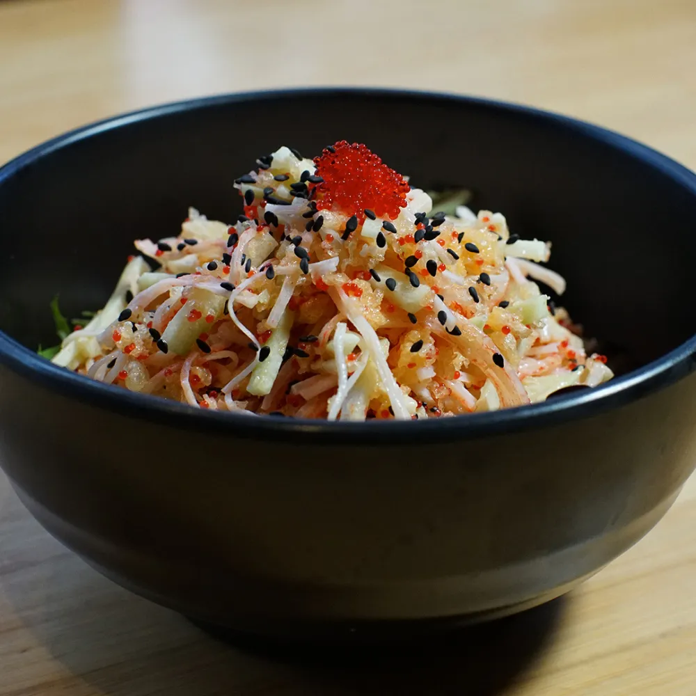 Crab stick salad topped with black sesame and red roe at Miso, a Japanese Restaurant in New Haven