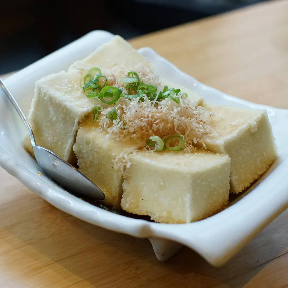 Japanese fried tofu with bonito flakes and scallion at Miso, a Japanese Restaurant in New Haven