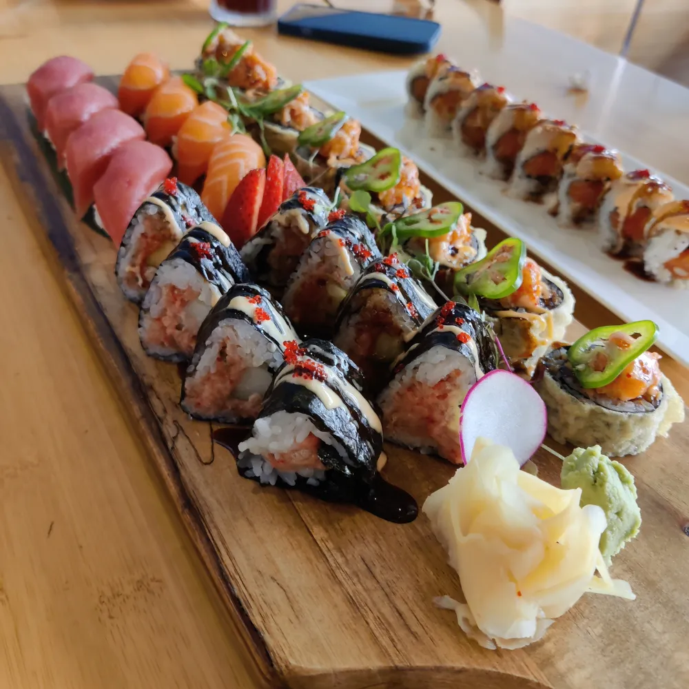 Mixed platter of nigiri sushi, maki and tempura rolls at Miso, a Japanese Restaurant in New Haven