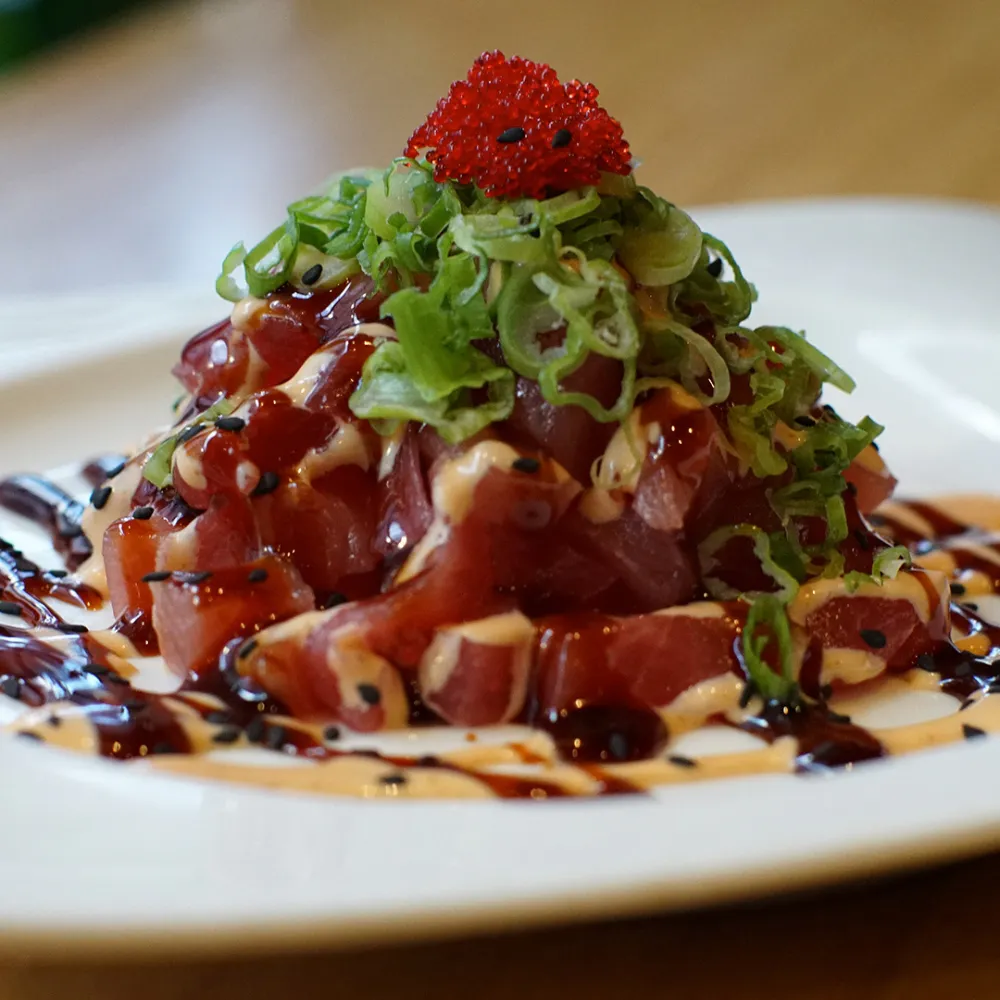 Tuna tartare with scallion, sauces and fish roe at Miso, a Japanese Restaurant in New Haven